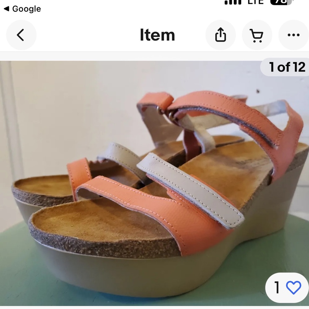 NAOT CANAAN RISE Wedge Leather Cork‎ Peach Slingback Sandals. Women’s 41/10.